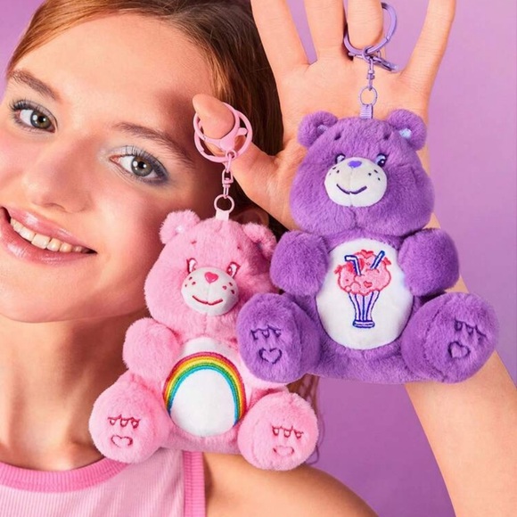 Care Bears 1 Purple Soft Plush Love Bear Keychain Bag Charm Gifts - Picture 1 of 4